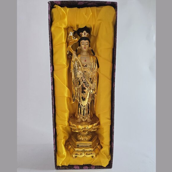 Rare Gorgeous Bronze Gilt Buddha Statue Set of 3 - Picture 7 of 10